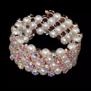 Pearl Gold or Silver Plated Crystal/Rhinestone Multi-layer Cuff Bangle B…